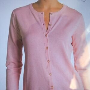 VINTAGE DESIGNER'S LUXELON CARDIGAN,COLOR-PINK, SIZE SMALL